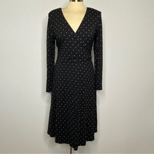 Old Navy Grey Polka Dot Surplice Front Long Sleeve Dress
